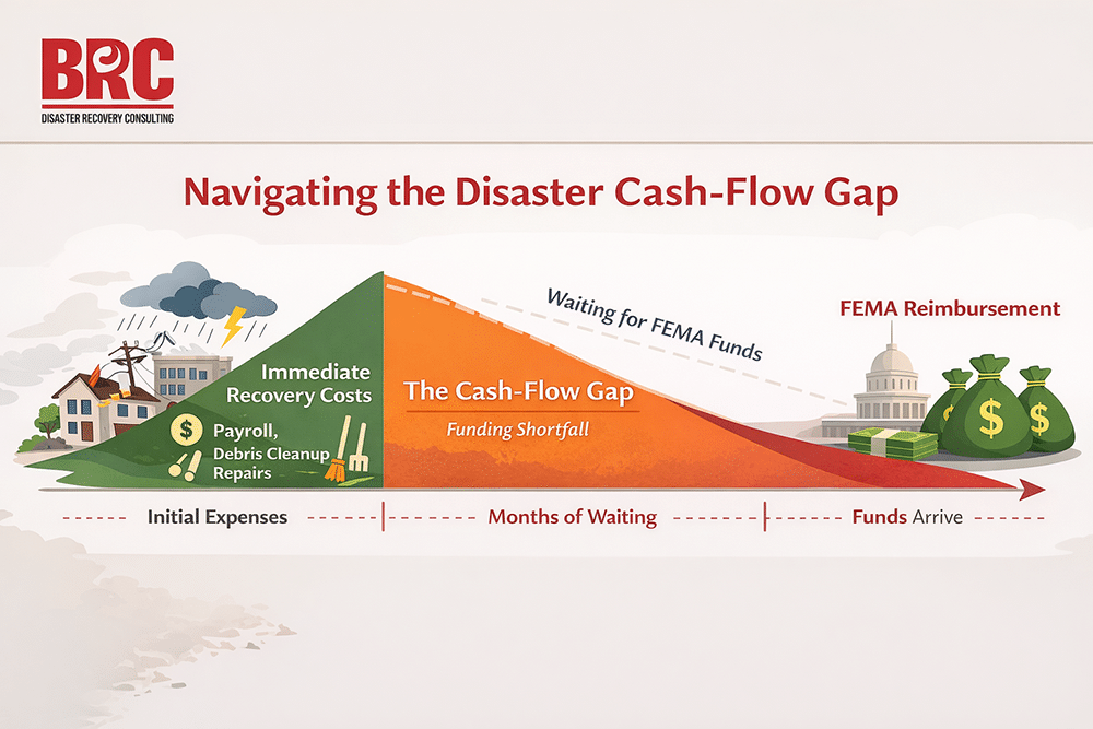 Infographic of disaster financing provided by berquist recovery consulting.