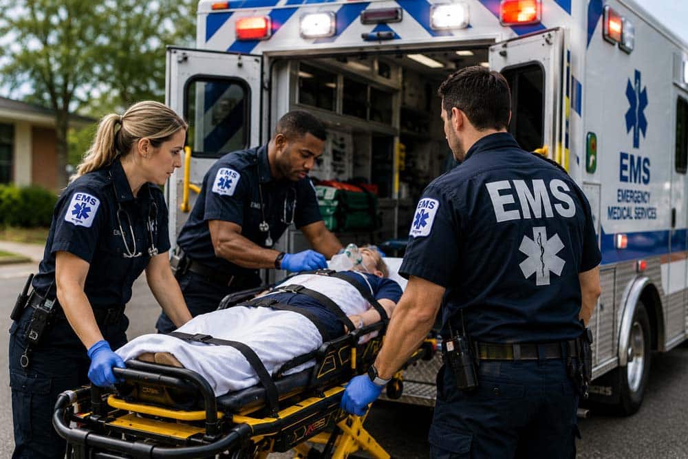 Safer grant consulting ems response team providing emergency medical care in the field.