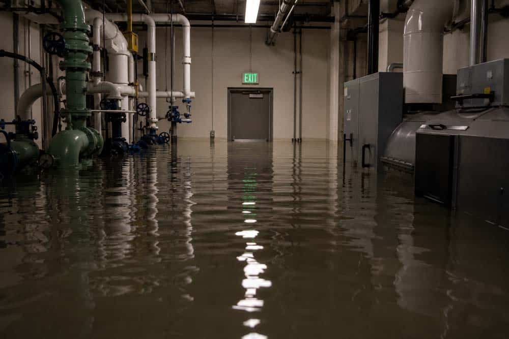Bric grant program flood damage to a building mechanical room highlighting the need for resilient infrastructure improvements.